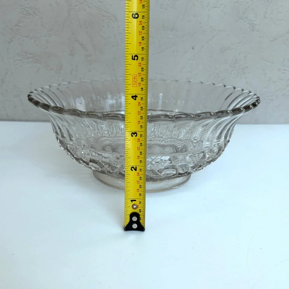 Vintage Clear Pressed Glass Scalloped Fruit Bowl Starburst Pattern 8.75 Inch